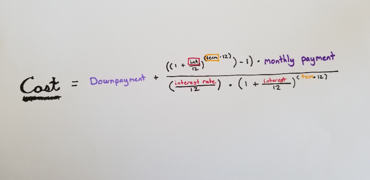 calculation Formula for Cost of Potential Home from Monthly Mortgage