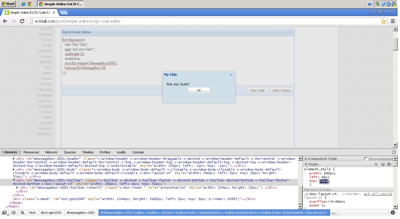 How to control height of Message Box in ExtJS Stack Overflow