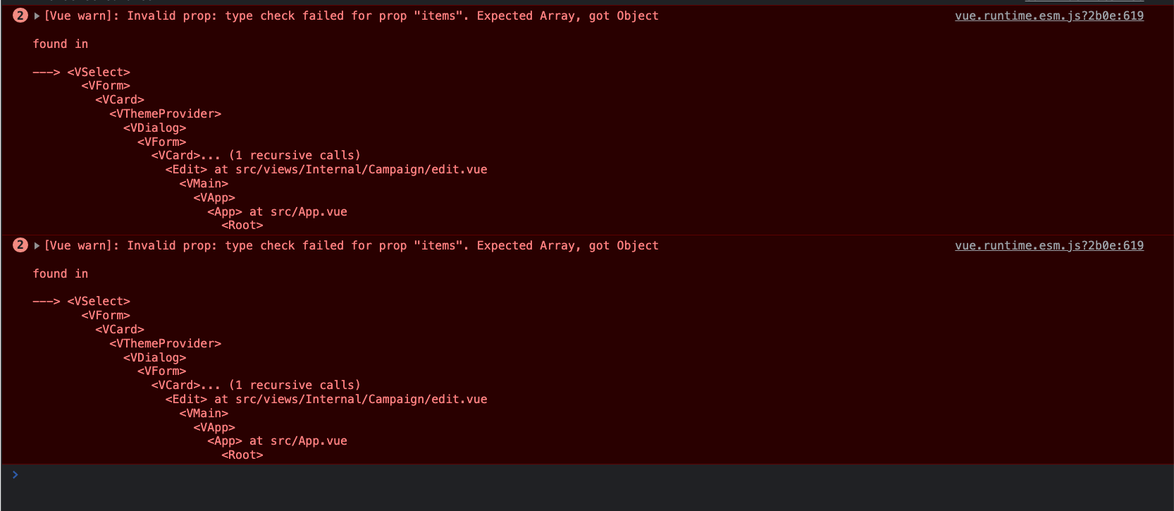[Solved] Invalid prop type check failed for prop "items". Expected