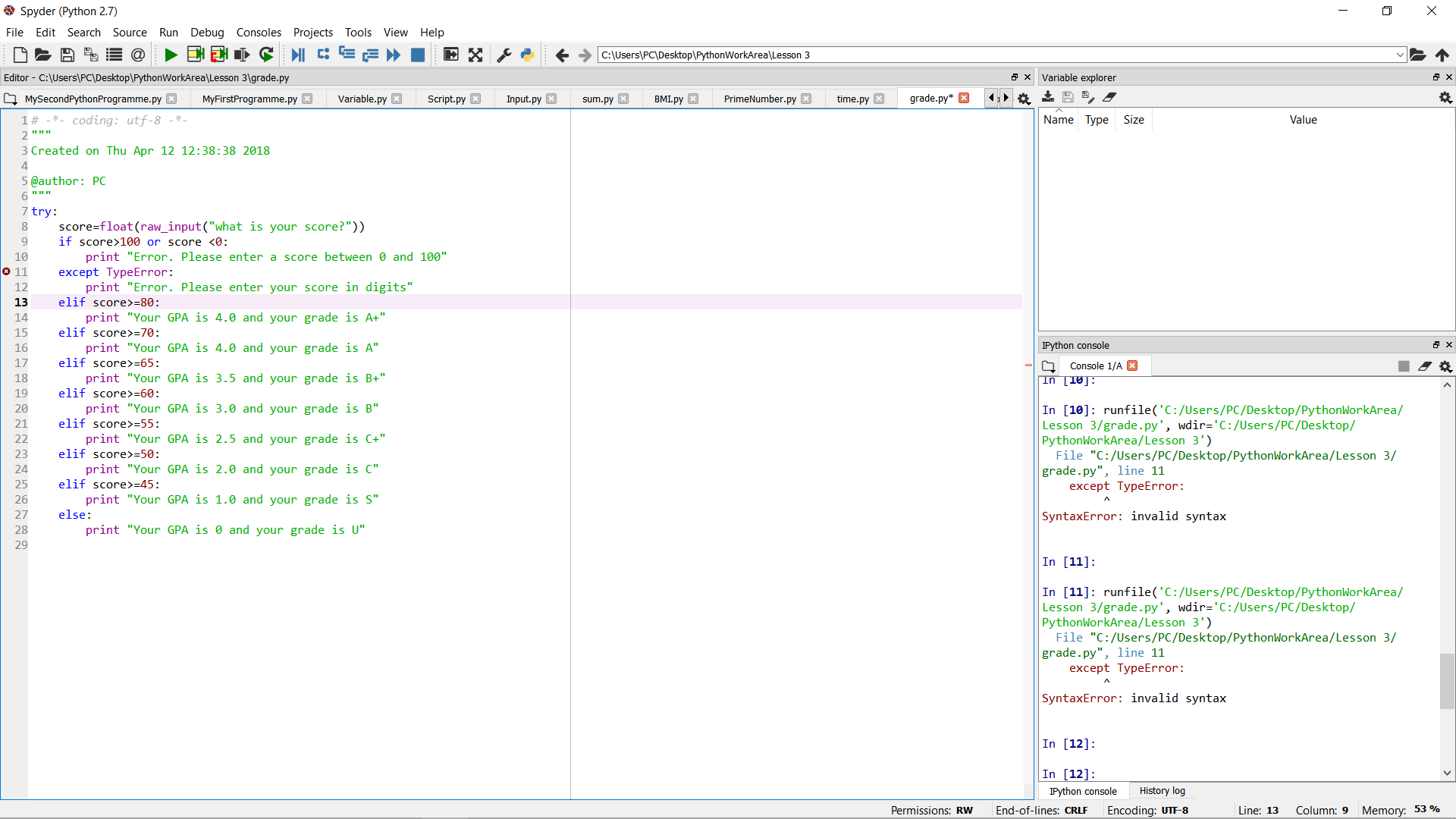 python Invalid Syntax on Except TypeError? Stack Overflow