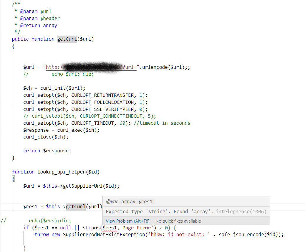 VS Code PHP Expected type ‘string’. Found ‘array’. intelephense