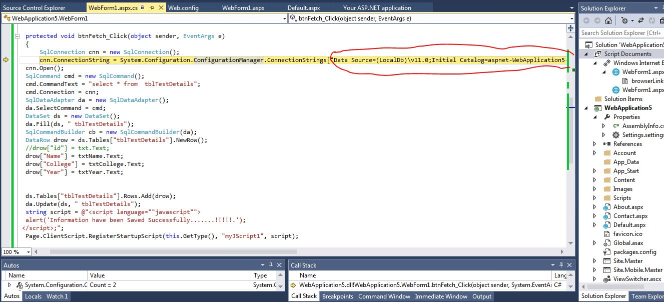 c I am unable to connect my database in the connection string