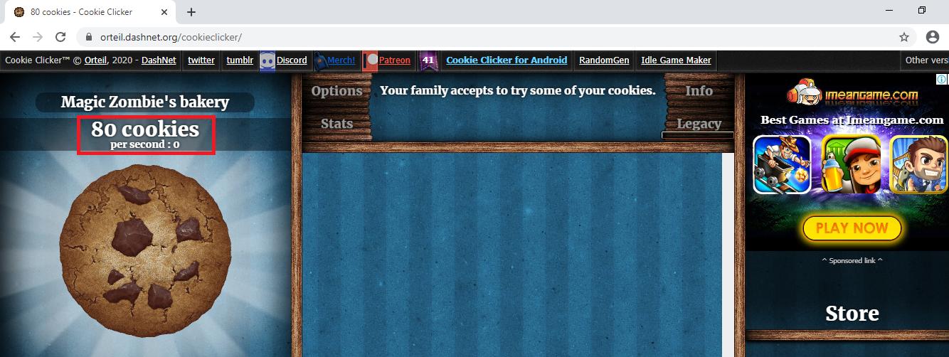 javascript How to click on the Cookie numerous times inorder to play