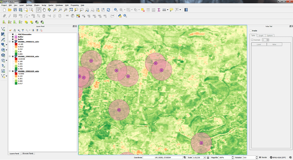 Calculating mean for each buffer using QGIS? Geographic Information