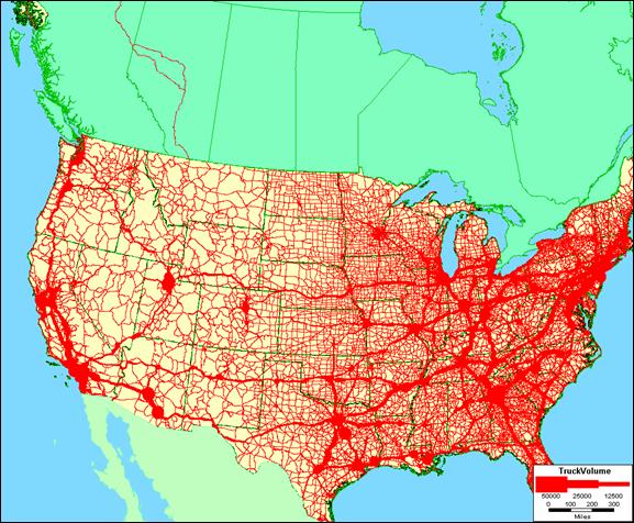 graphics Roads network visualization by thickness and color intensity