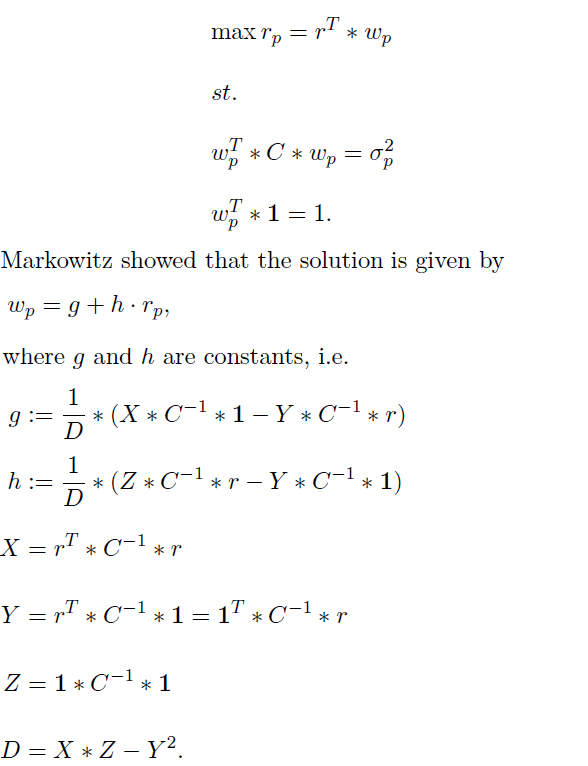 modern portfolio theory Finding Expression for Optimal Markowitz
