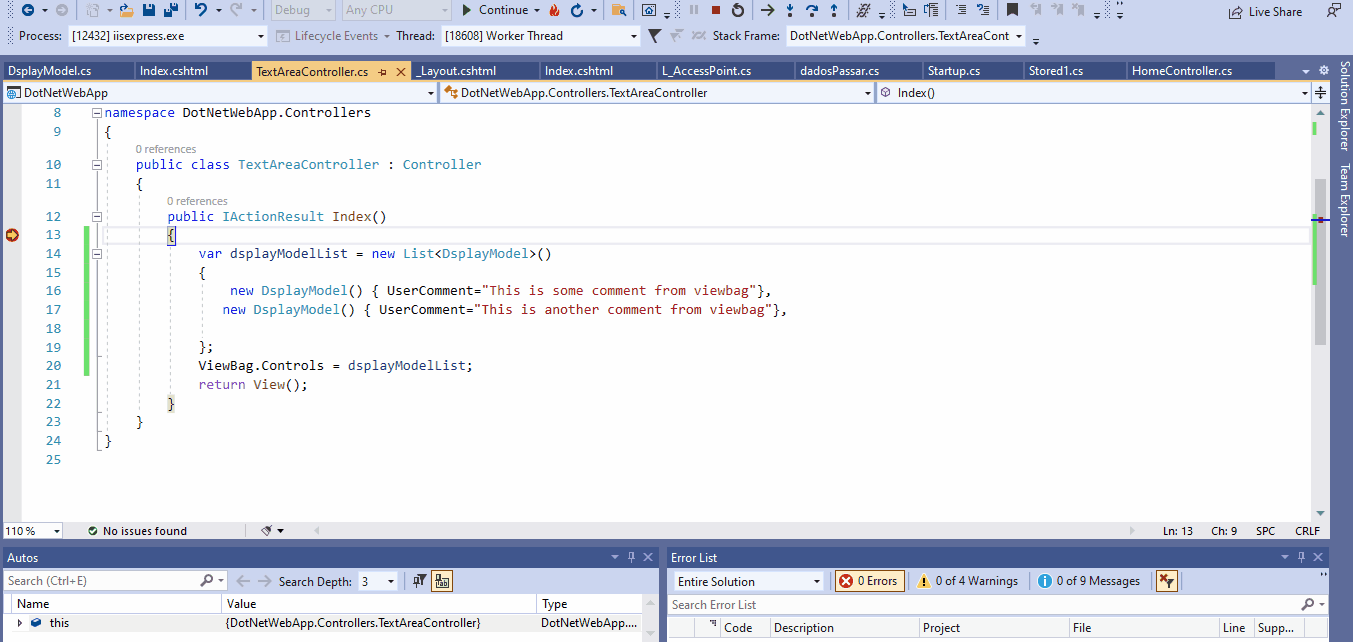 javascript html textarea not showing value inside textarea in mvc