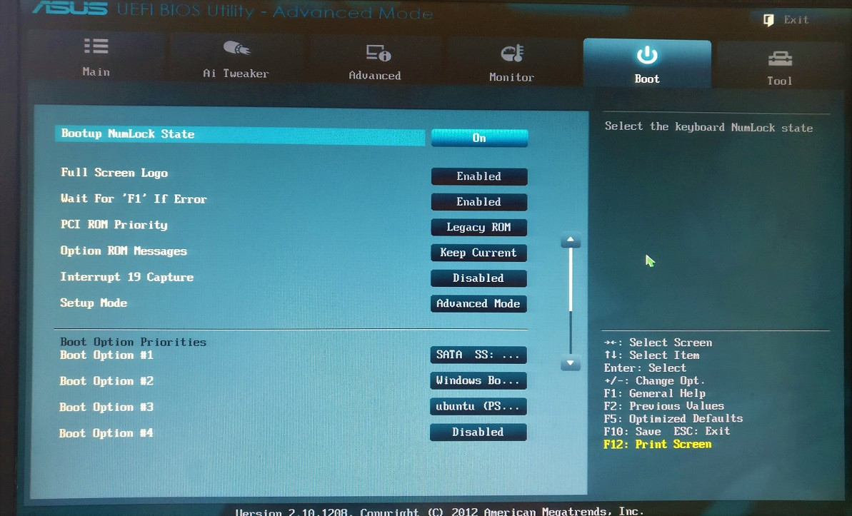 Bios Asus P8H67 doesn't remember boot order Super User