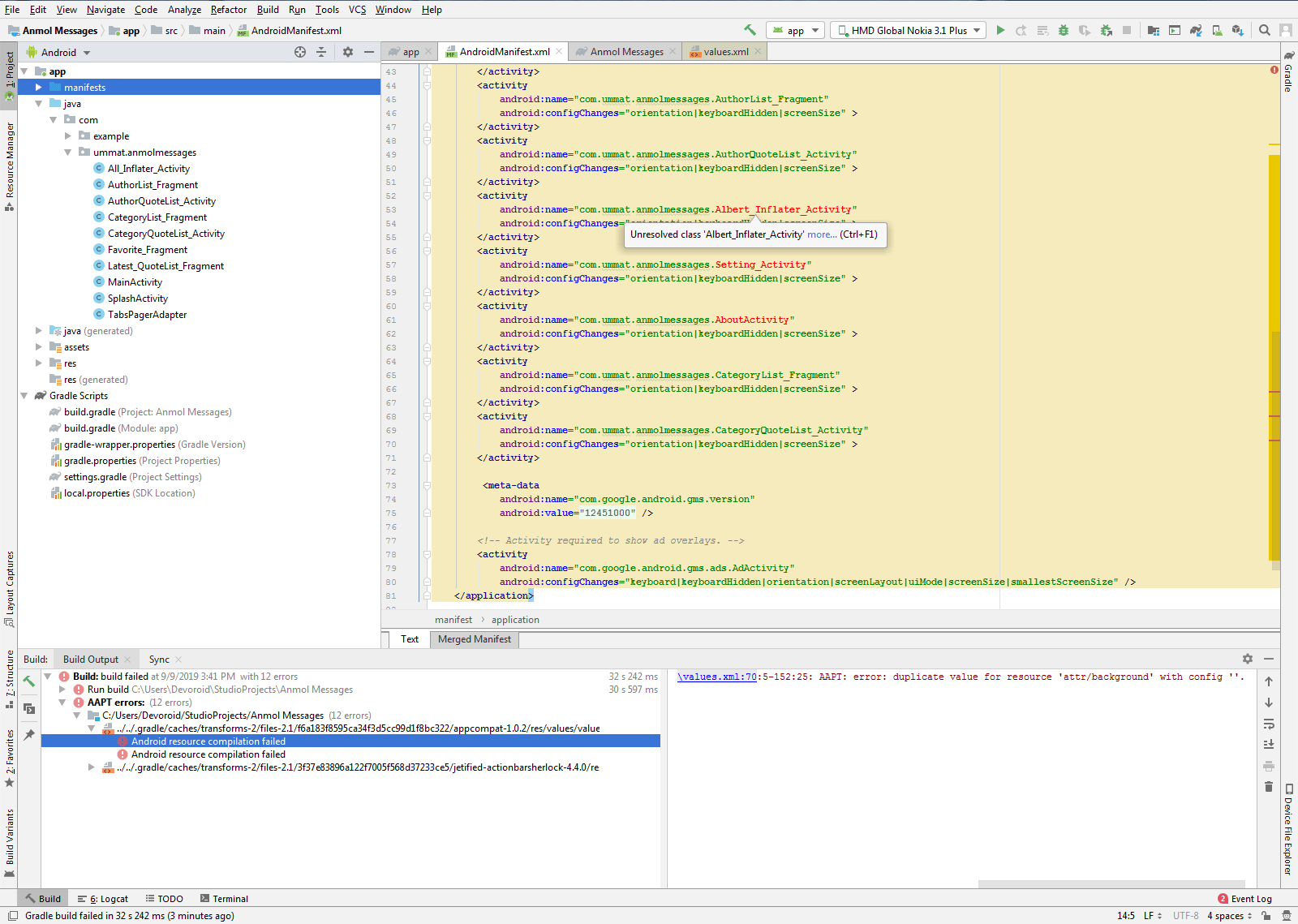 java failed linking references resource and duplicate