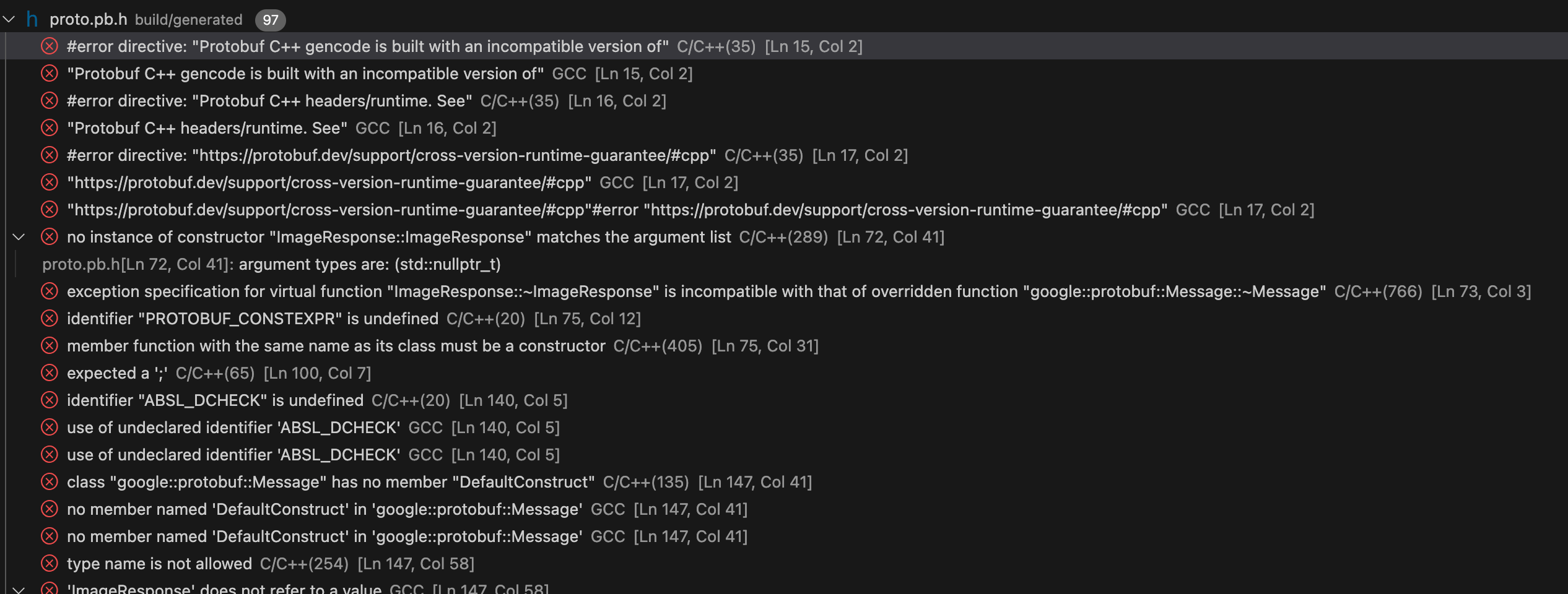 protocol buffers "Protobuf C++ gencode is built with an