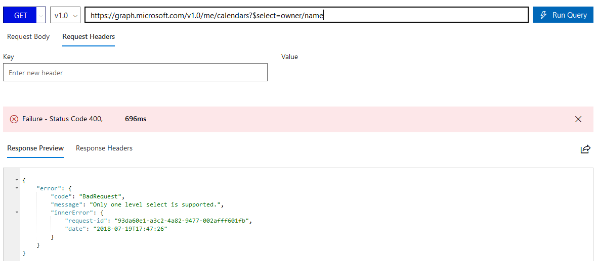 rest Microsoft Graph API Select and Filter Owner Address in Calendar