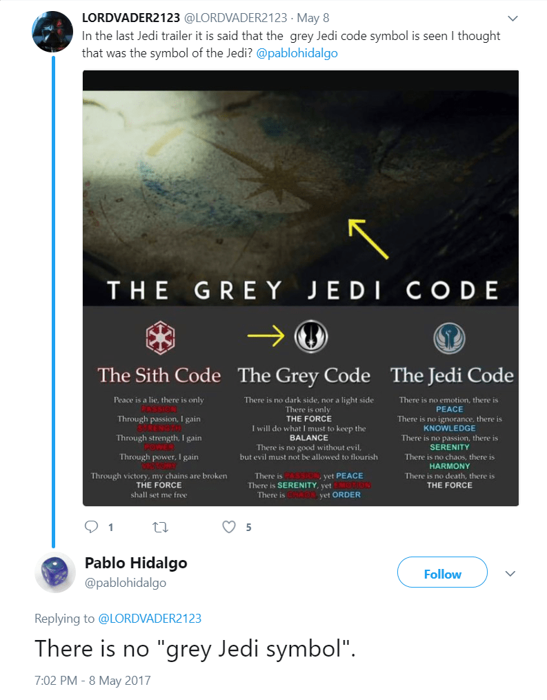 ¿Hay un logotipo para el código Grey Jedi en el tráiler del Episodio 8?