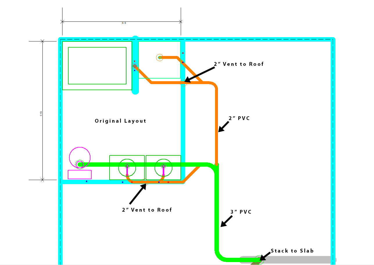 Question relocating toilet and venting (diagrams included)