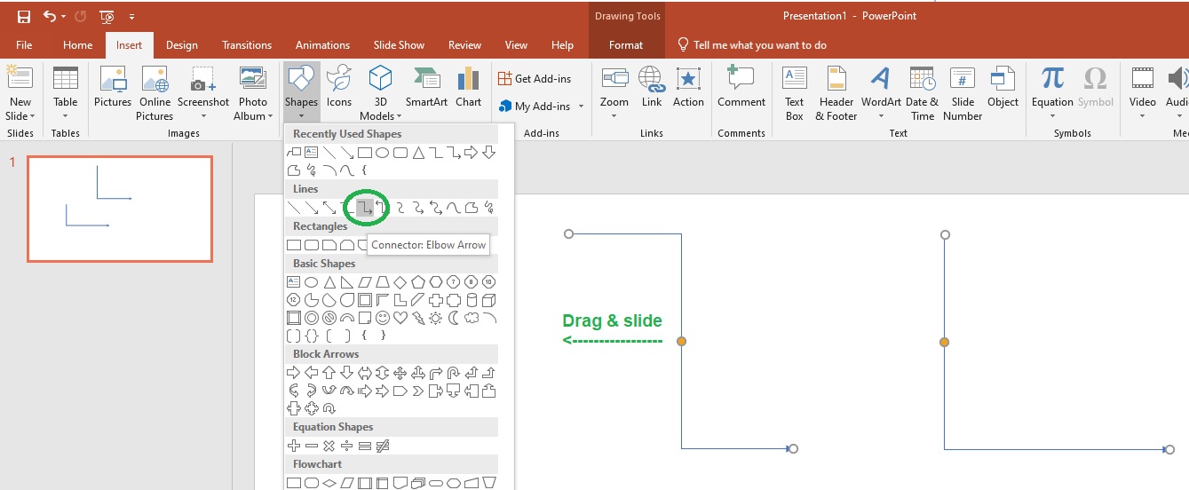 microsoft office How to draw a lineshape with a single broken point