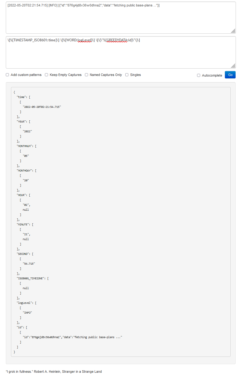 amazon web services Grok pattern (regex) to filter data from nested