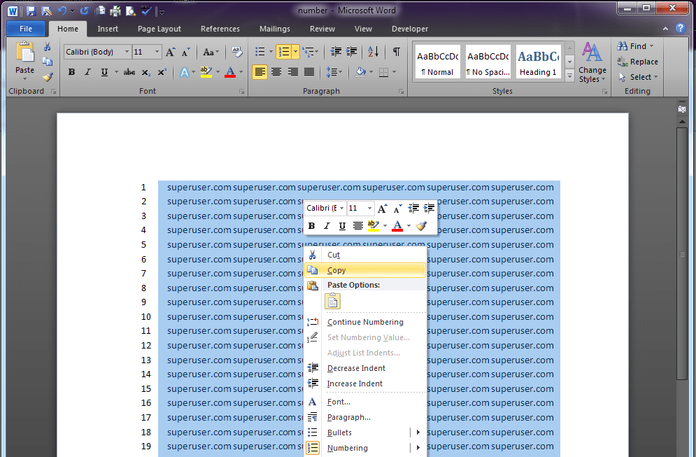 text formatting Word 2013 How do you delete a list of numbers at the side? Super User