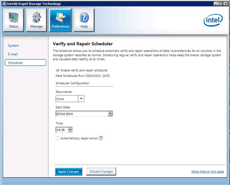 Intel Rapid Storage Technology RAID what can you schedule? Super User