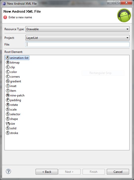 How to create drawable layerlist for android in Eclipse? Stack Overflow