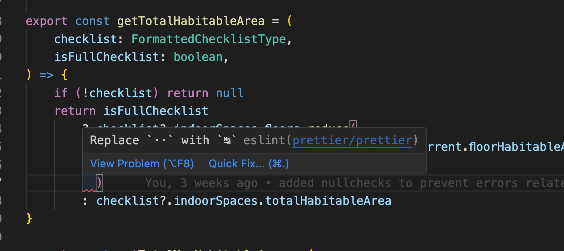 javascript Issue Replace `··` with `↹`eslintprettier/prettier