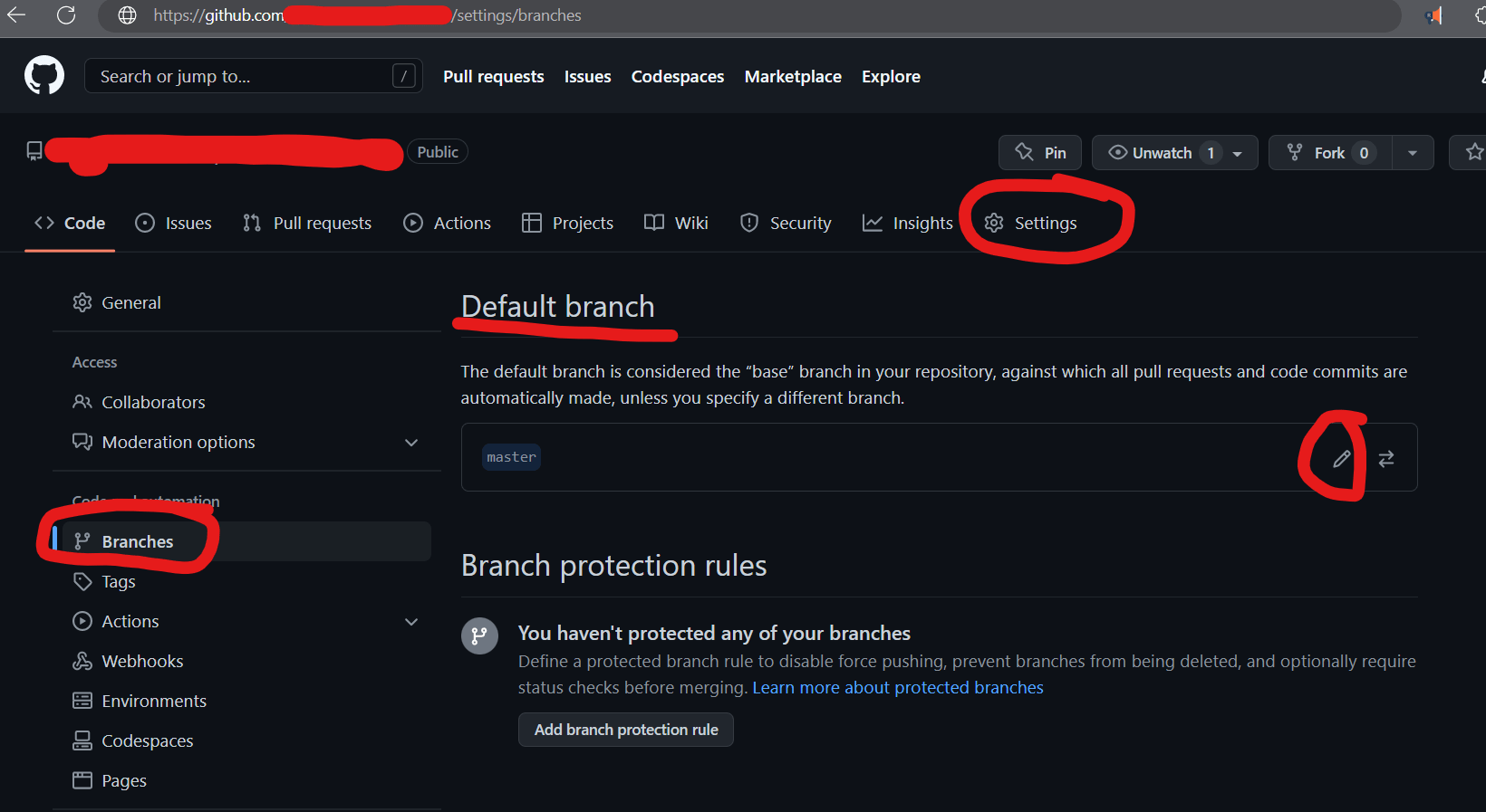 git how to push my project to github in a default branch, or merge