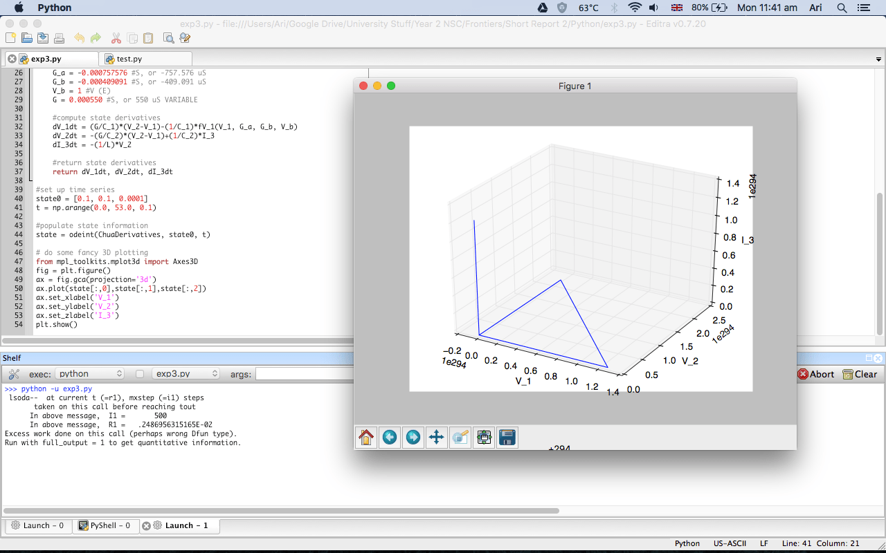 numpy Solving system of ODE's using python and graphing (Chua's