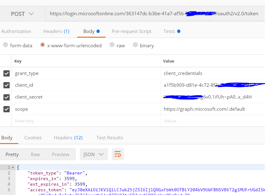 Graph API authentication The request body must contain the following