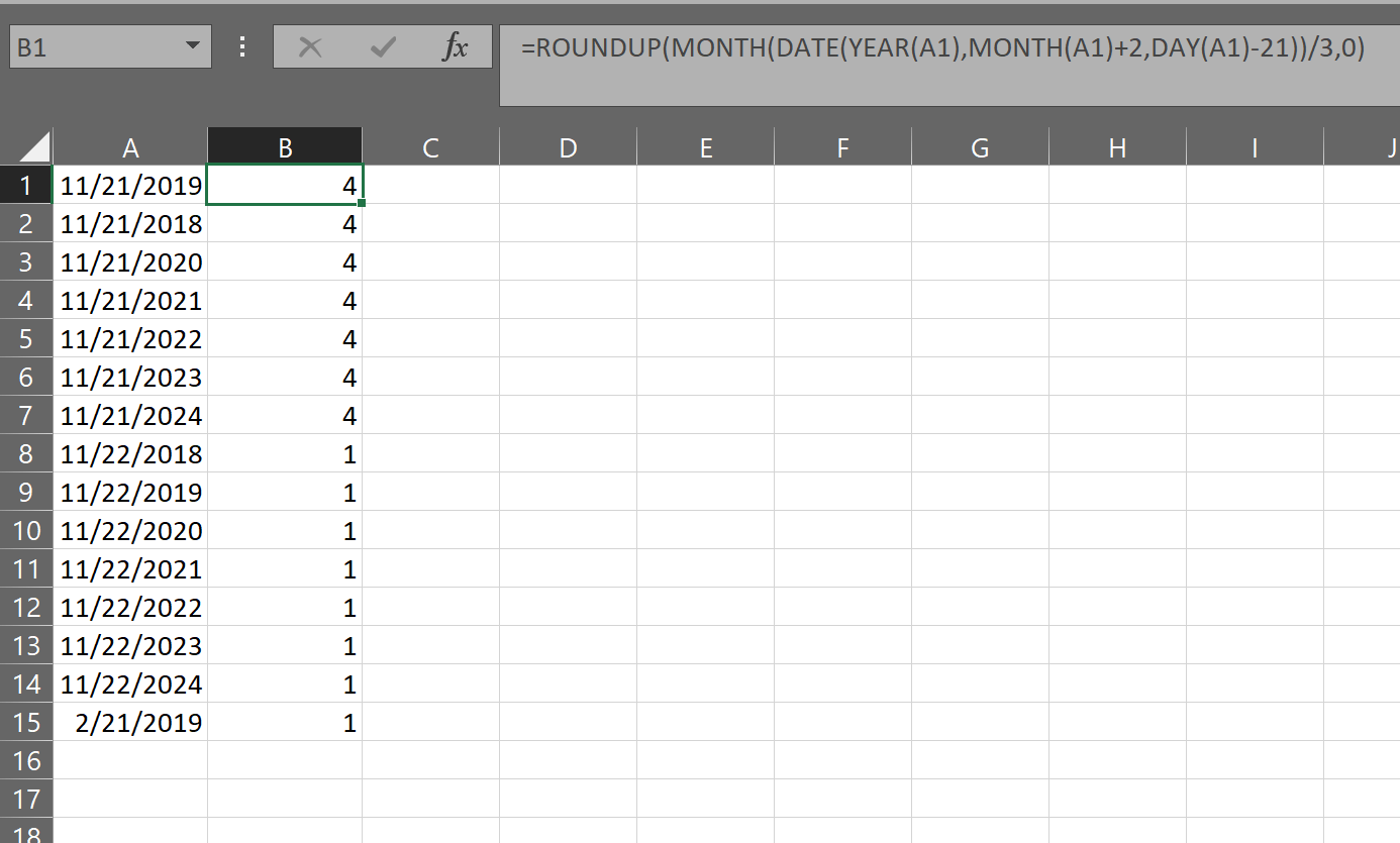 excel How to Find Quarters Per Different Years and Days Stack Overflow