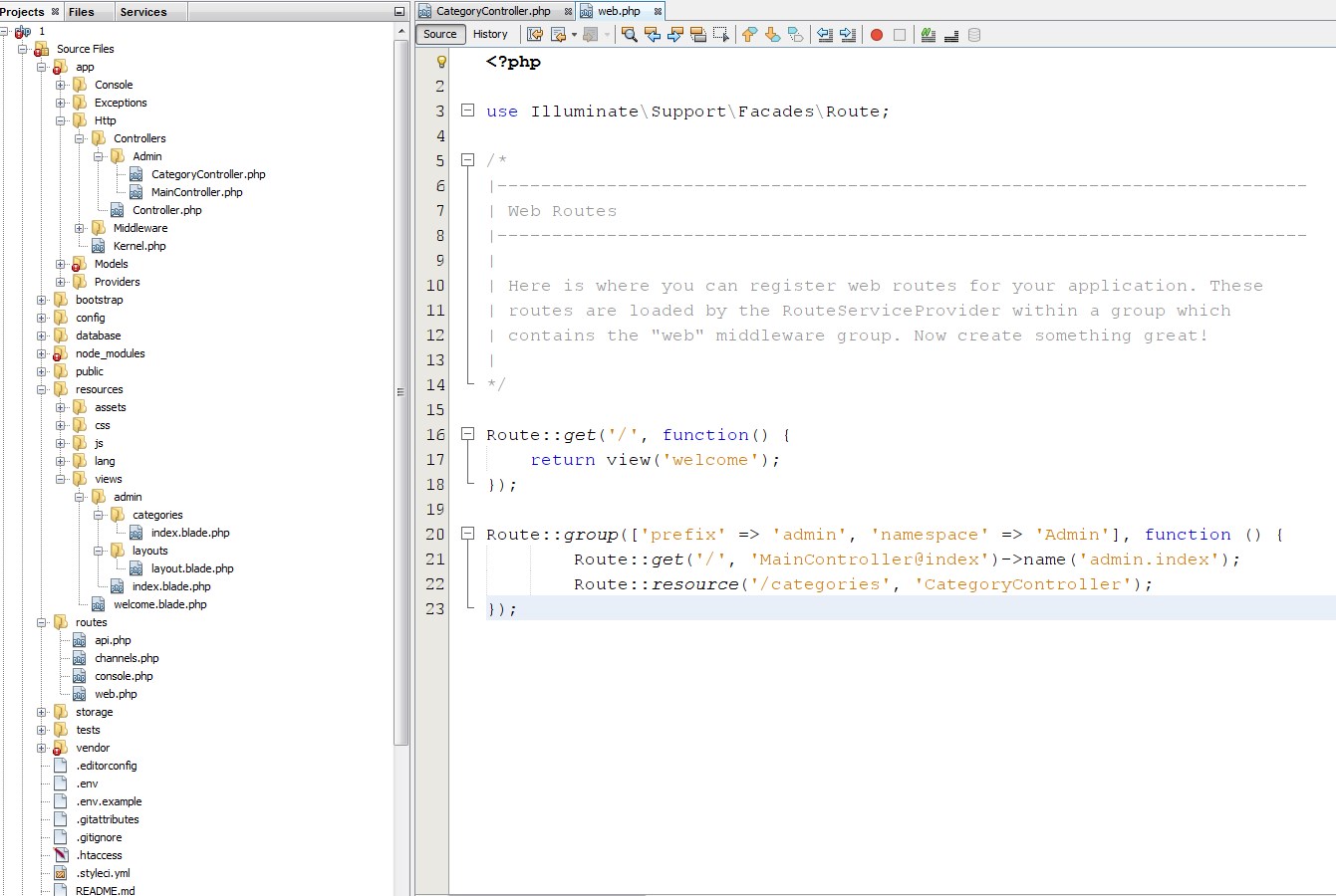php laravel 8, Class "App\Http\Controllers\Admin\Category" not found
