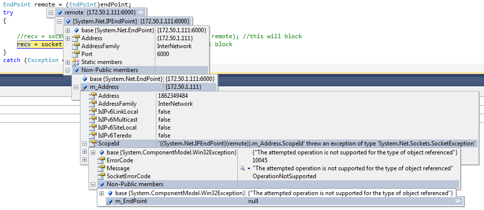c 'ipAddr.ScopeId' threw an exception of type