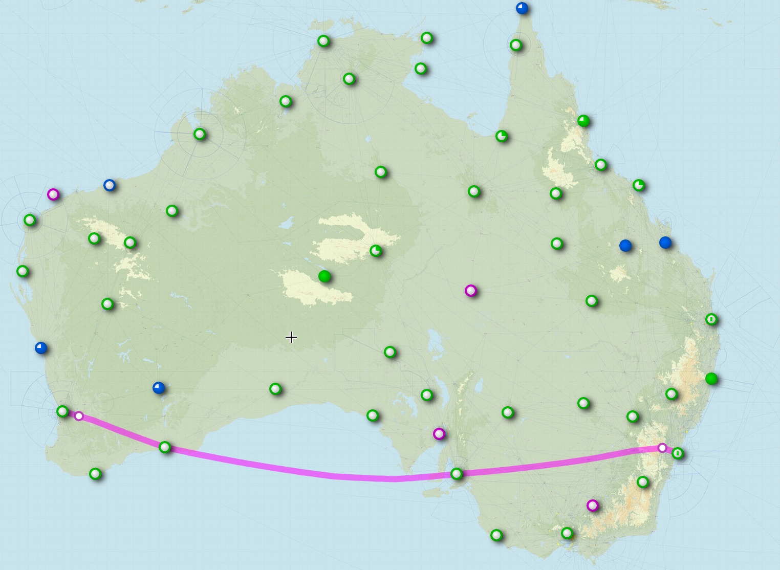 What path do flights across Australia take?