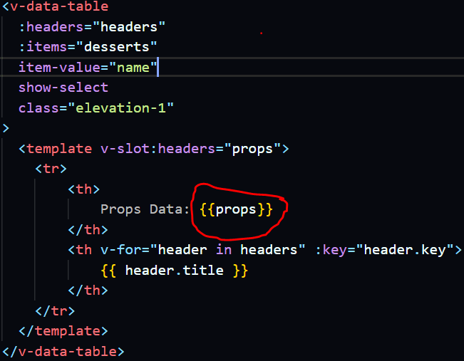 javascript Props of headers slot data is empty [ ] Stack Overflow