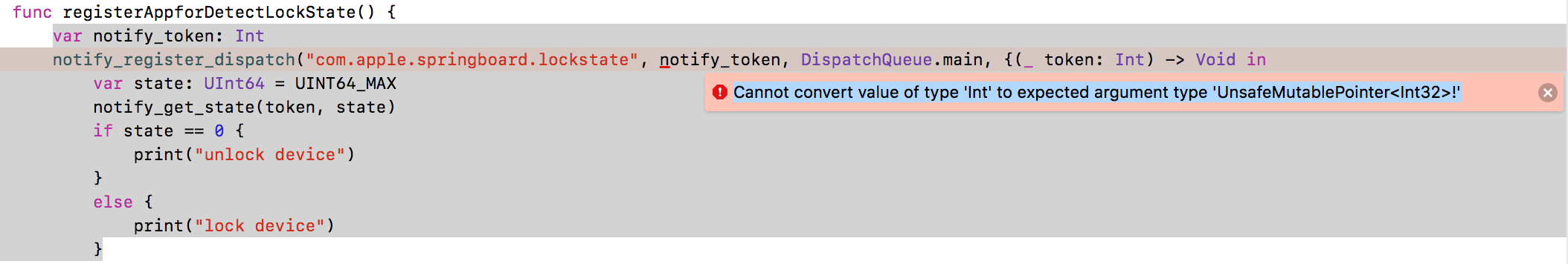 ios Cannot convert value of type 'Int' to expected argument type