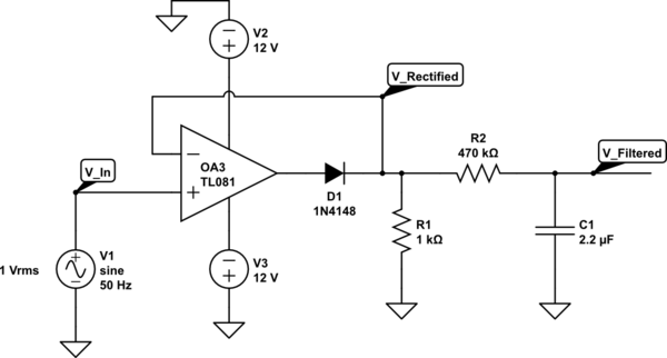 operational amplifier - Peak detector circuit for AC RMS value