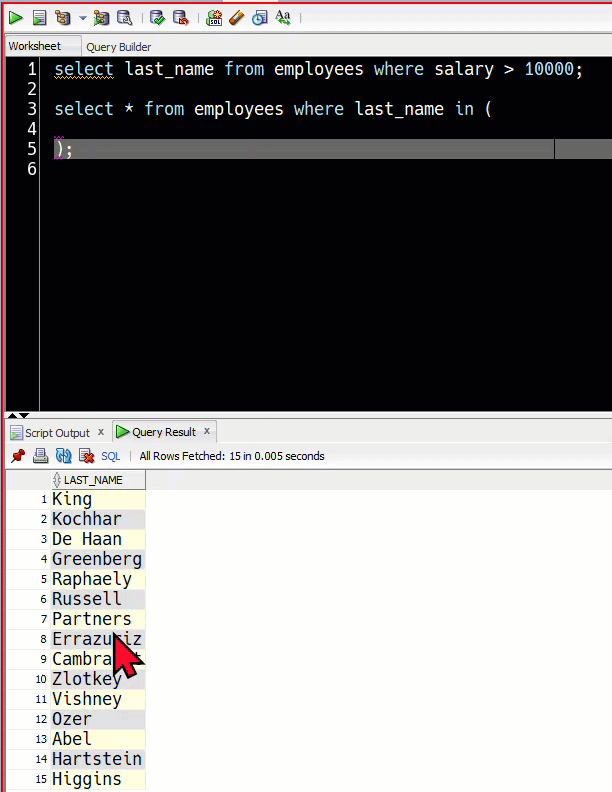 Oracle SQL developer What is the easiest way to surround a list of