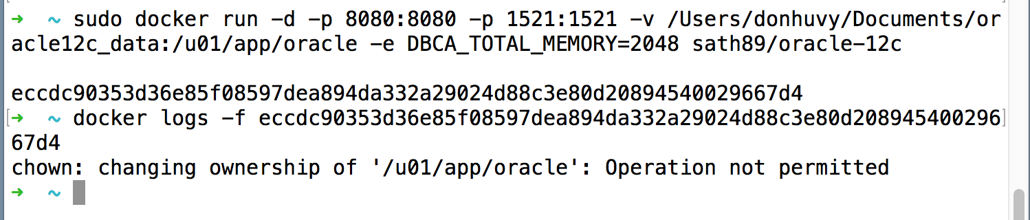 macos chown changing ownership of '/u01/app/oracle' Operation not