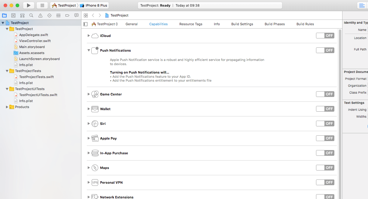 ios xcode 9 xcodebuild switch on keychain sharing and push
