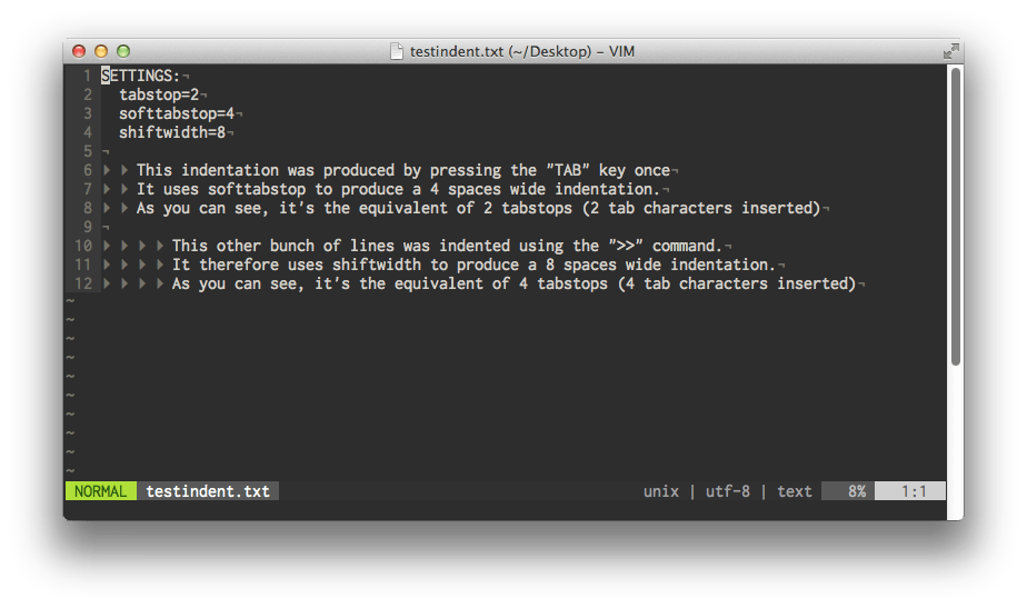 Vim tab size when hitting and when autoindent applies Super User