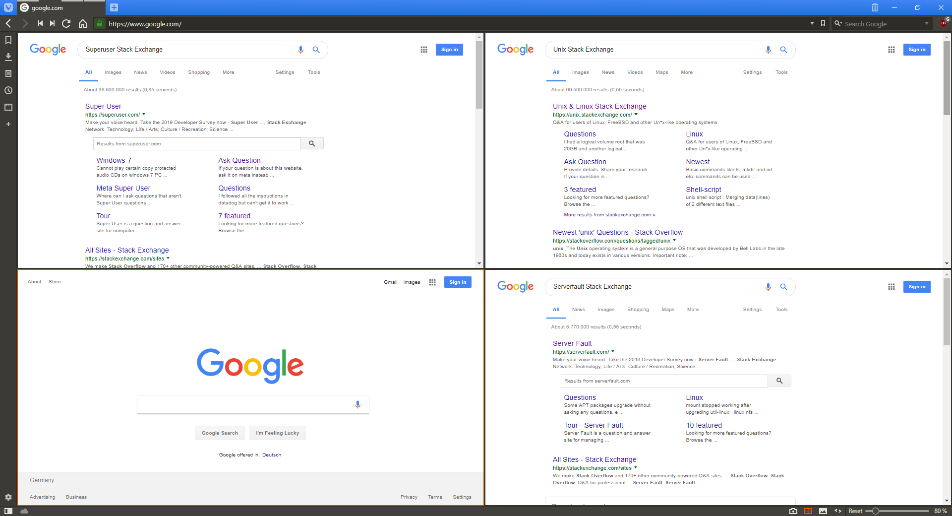 ubuntu Open 4 web browser windows in fullscreen mode each in 1/4 of the screen Super User