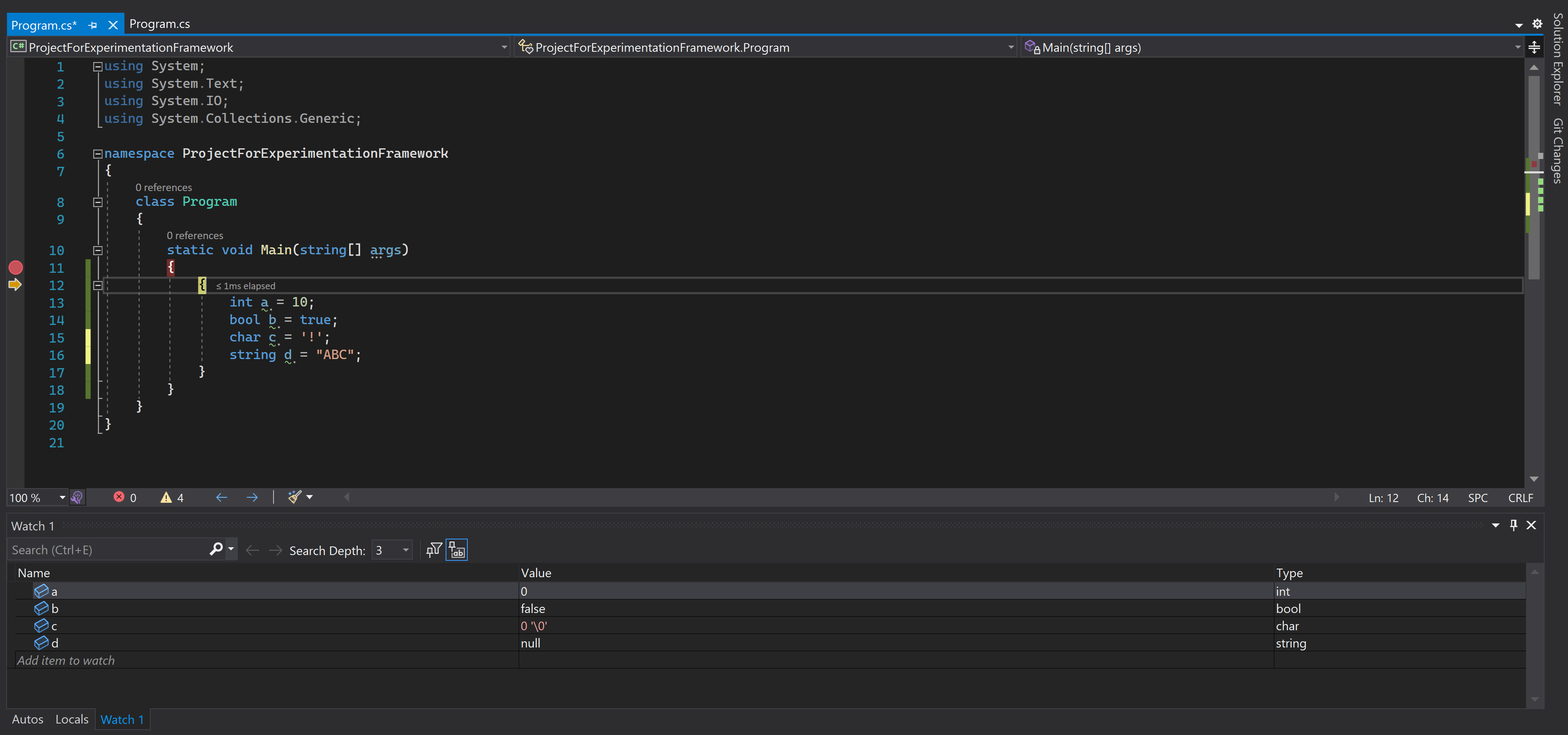 c The value of variable shown on the Watch in the debug mode of