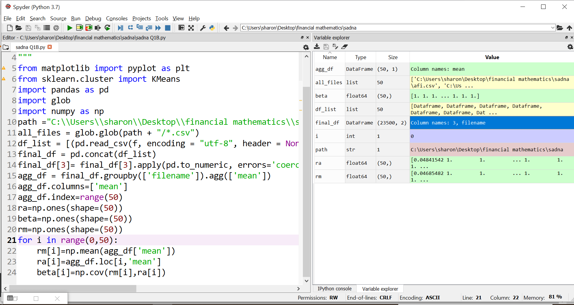 python ValueError setting an array element with a sequence for pd df