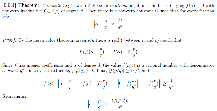 real analysis Problem on Liouville's Theorem on approximation