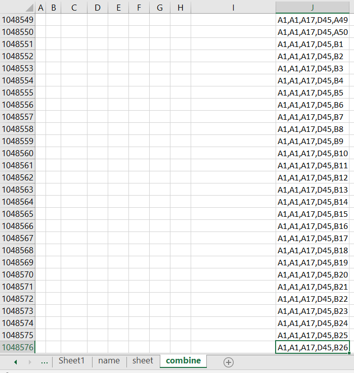 excel Show combinations that exceed the number of rows in a column