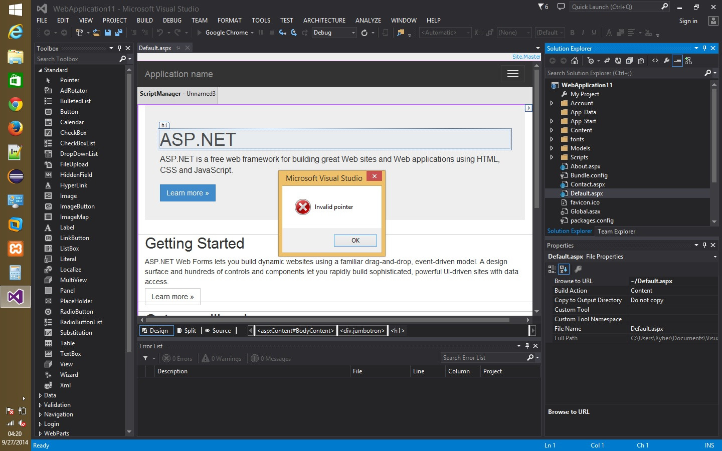 How Do You Solve the Invalid Pointer Issue in Visual Studio 2013