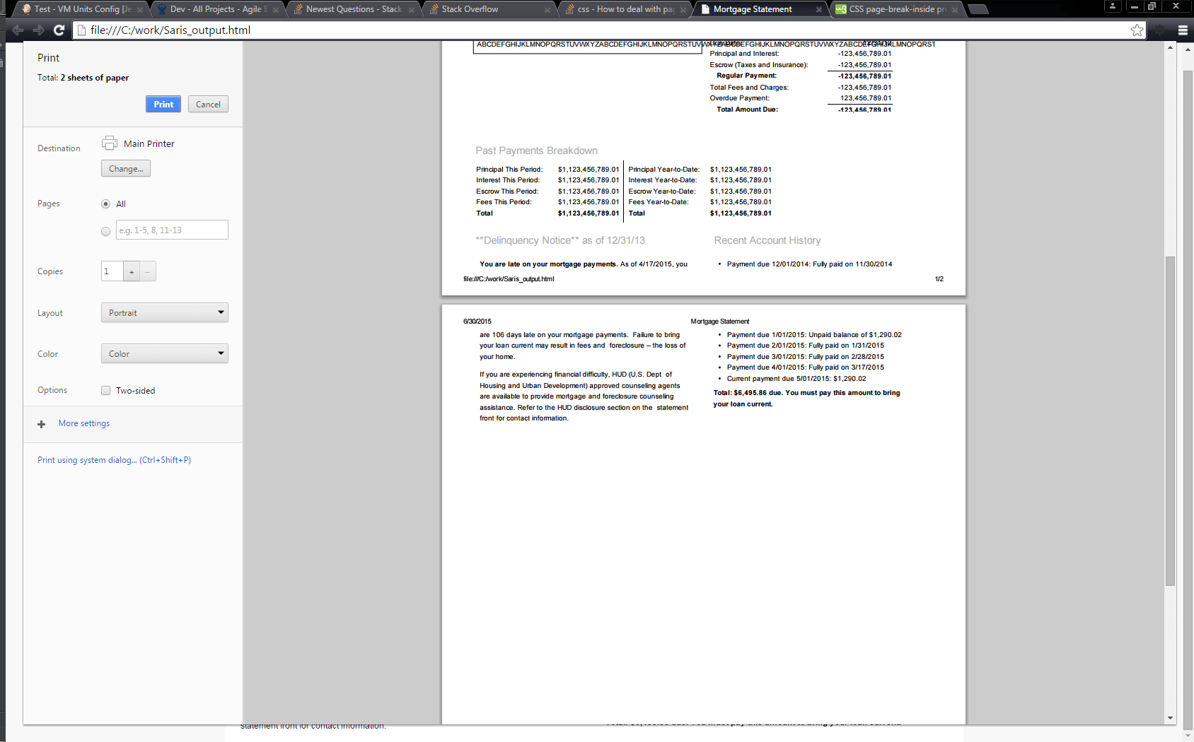 html Forcing a page break only when necessary during print Stack