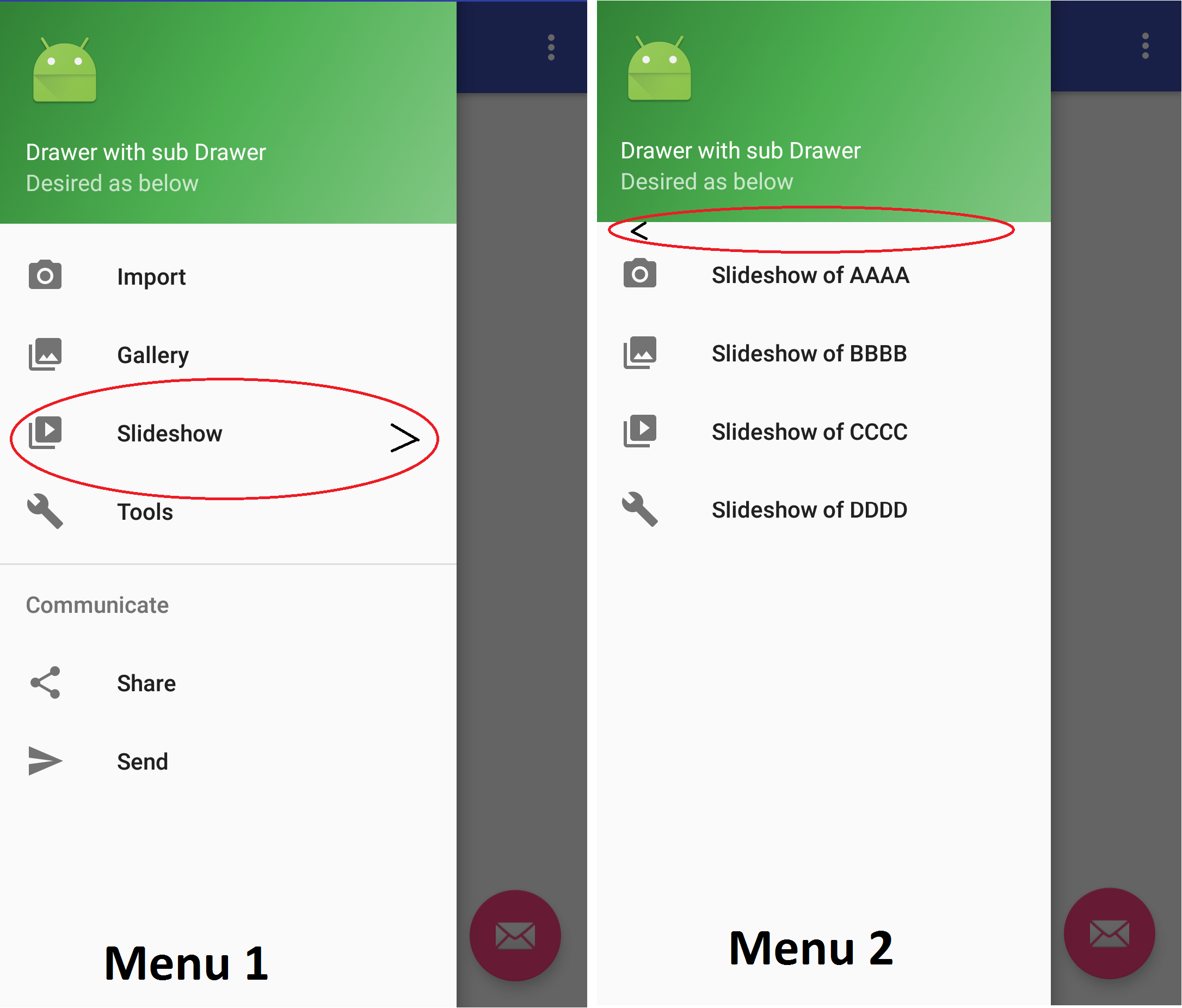 android How to create a second drawer menu on top of first/existing drawer menu Stack Overflow