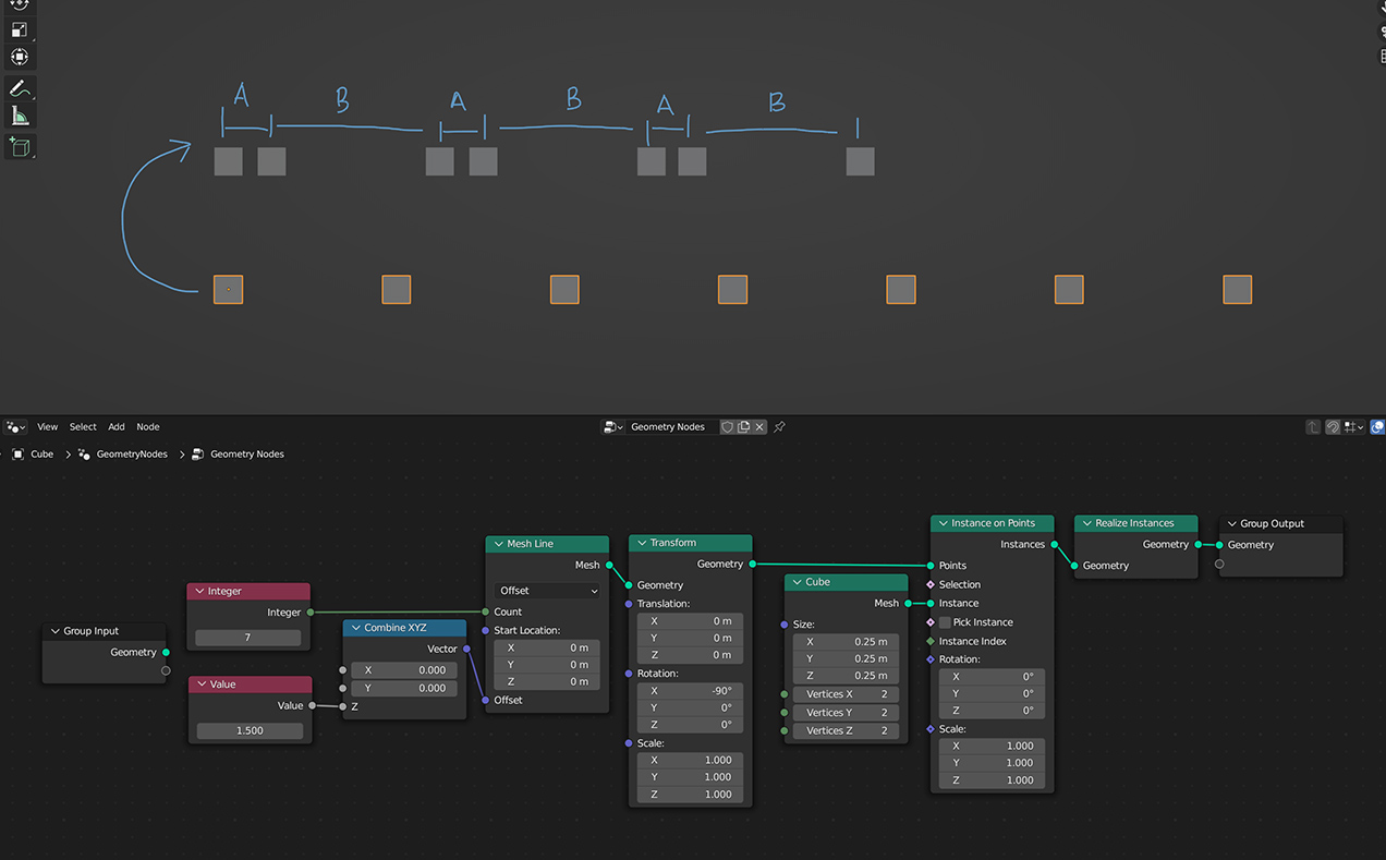 geometry nodes Custom spacing between instances? Blender Stack Exchange