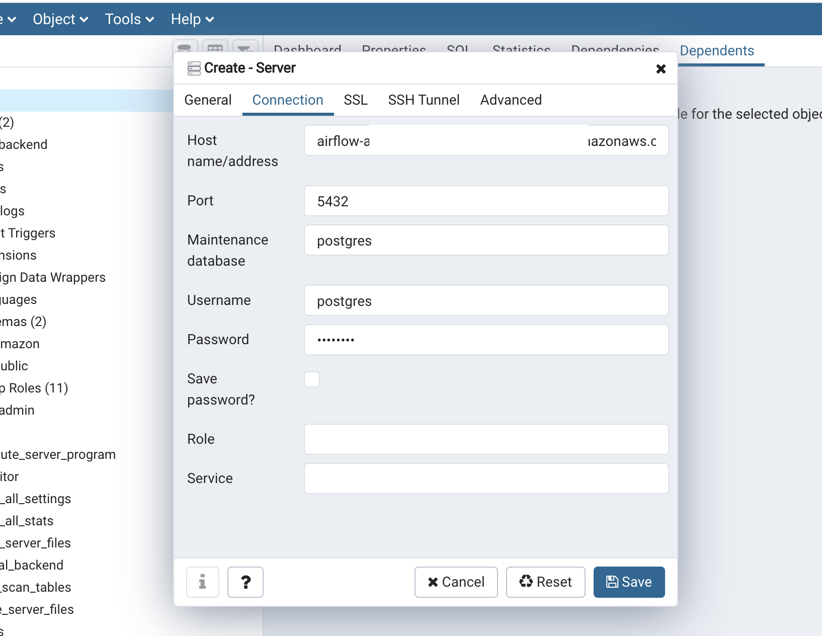 postgresql Postgres pgAdmin Unable to connect to server timeout