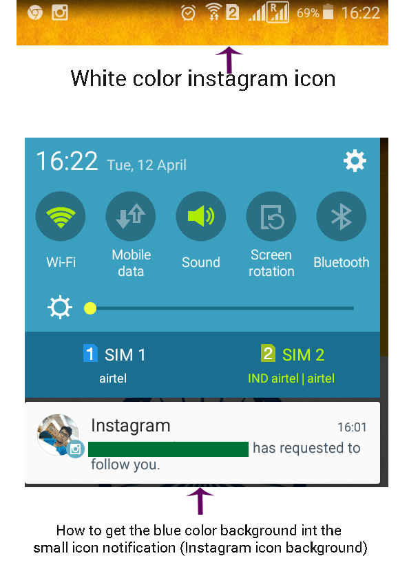 java Seperate Notification icon for status bar and main notiffication