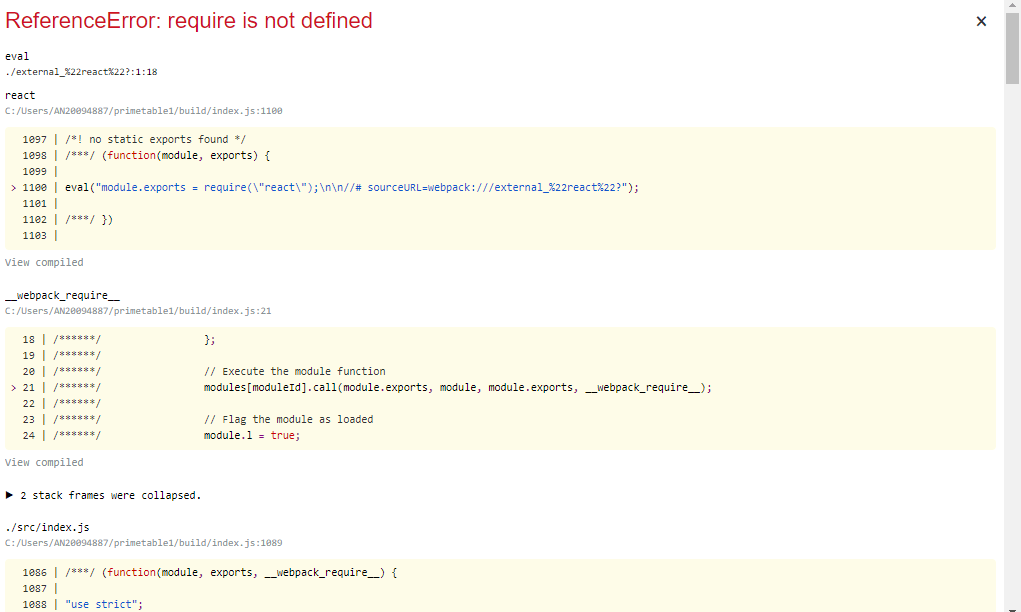 javascript ReferenceError require is not defined react Stack Overflow