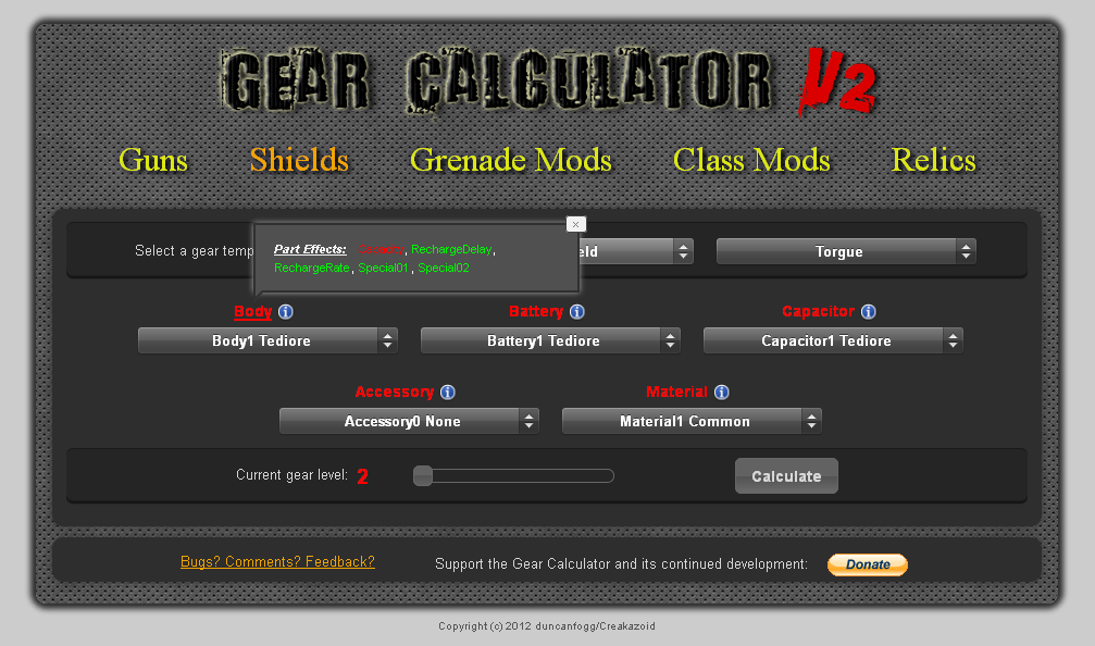 borderlands 2 Which shield component modifies which shield stat(s